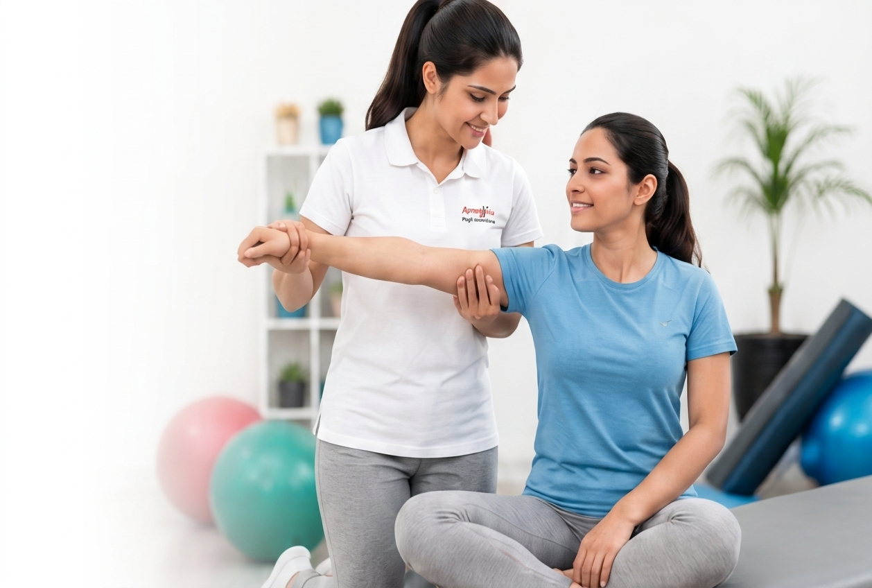 Physiotherapist supporting arm rehabilitation