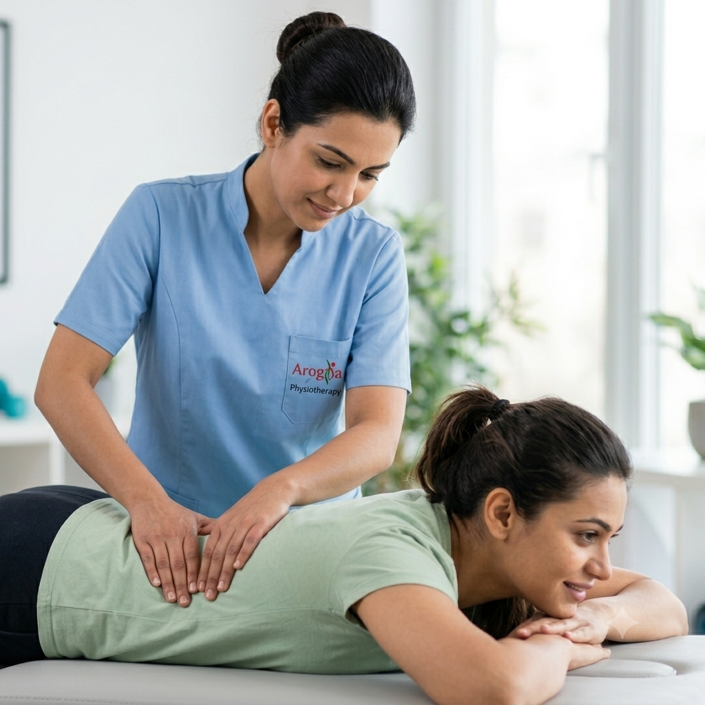 Therapist assisting an exercise band rehabilitation movement